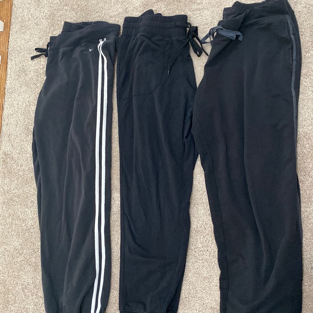 LOT Set of 3 danskin black joggers lounge pants exercise black and white stripe